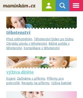 Mobilní zobrazení Maminkám.cz