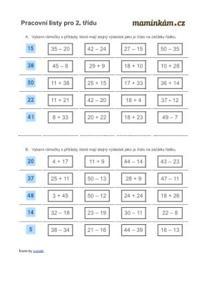 Pracovní listy 2. třída - matematika - počítání do 50 - stejný výsledek