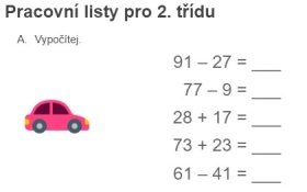 Pracovní listy 2. třída - matematika - sčítání a odčítání do 100