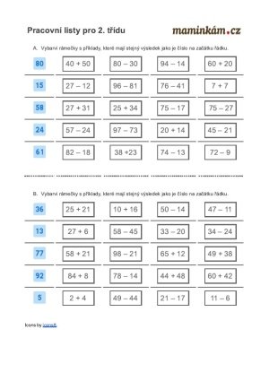 Pracovní listy 2. třída - matematika - počítání do 100 - stejný výsledek