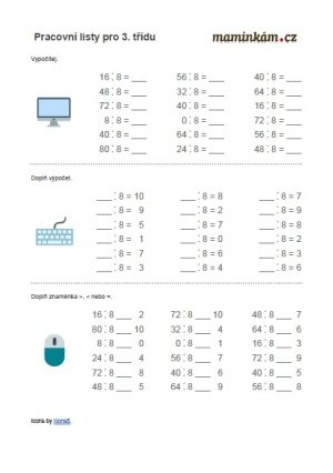 Pracovní listy 3. třída - matematika - dělení 8 - příklady
