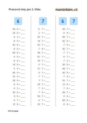 Pracovní listy 3. třída - matematika - násobilka 6, 7 - příklady