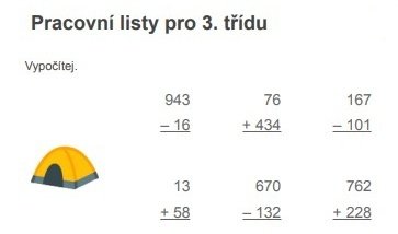Pracovní listy 3. třída - matematika - sčítání a odčítání do 1000