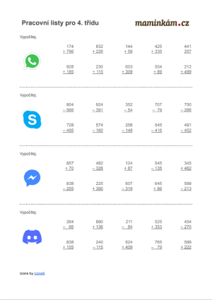 Pracovní listy 4. třída - matematika - opakování sčítání a odčítání do 1000 I.png