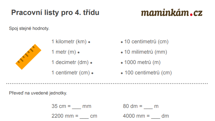 Pracovní listy 4. třída - matematika - převody jednotek
